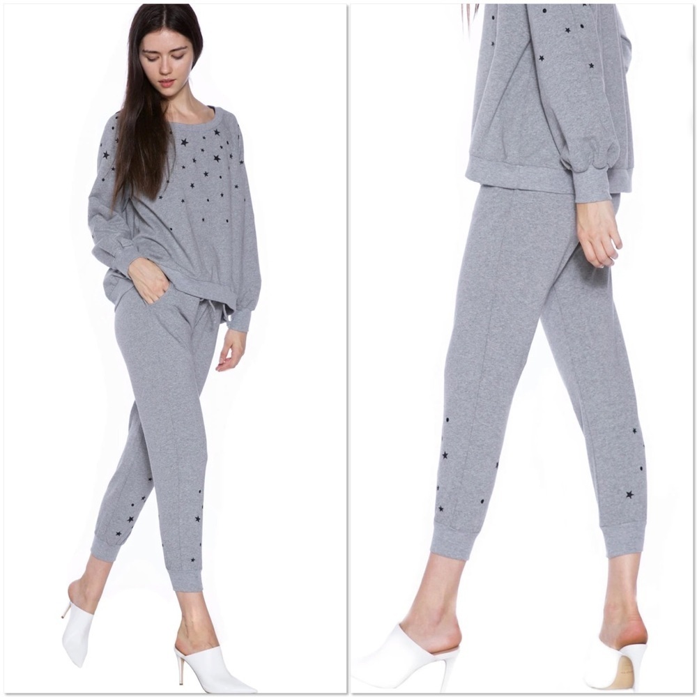 Billy T Galaxy Joggers in heather gray with black stars L